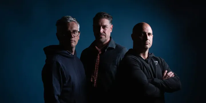 Portrait of Dave Stapleton, Deri Roberts, and Elliot Bennett